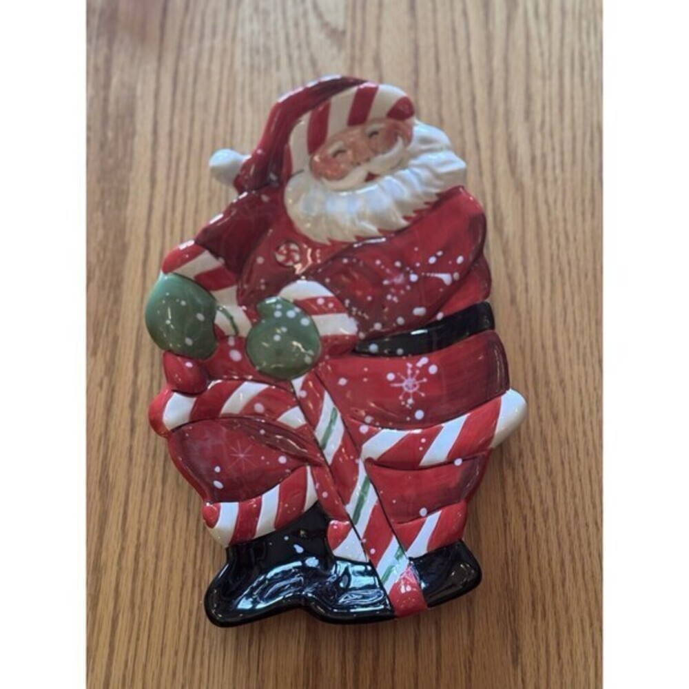 Vintage Peppermint Santa Shaped Candy/Cookie Plate 10"